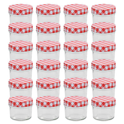 vidaXL 24 pcs Pots à confiture Couvercles blanc et rouge Verre 110 ml