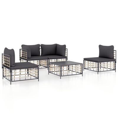 vidaXL Salon de jardin 5 pcs avec coussins anthracite résine tressée