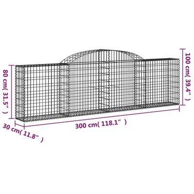 vidaXL Paniers à gabions arqués 7 pcs 300x30x80/100 cm fer galvanisé