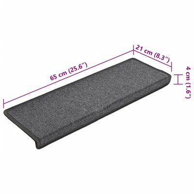 vidaXL Tapis d'escalier 15 pcs 65x21x4 cm Gris foncé