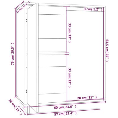 vidaXL Buffet Marron miel 60x34x75 cm Bois massif de pin