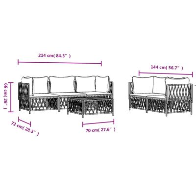 vidaXL Salon de jardin avec coussins 6 pcs blanc acier