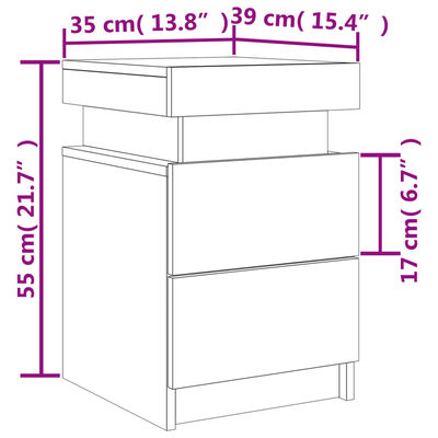 vidaXL Table de chevet avec lumières LED noir 35x39x55 cm