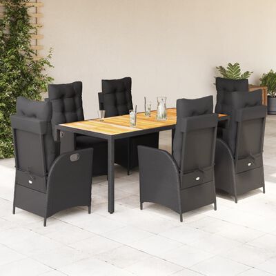 vidaXL Ensemble à manger de jardin coussins 7pcs Noir Résine tressée