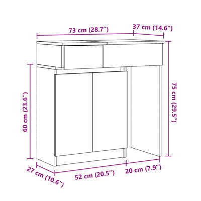 vidaXL Coiffeuse avec LED sonoma gris 115x37x110,5 cm