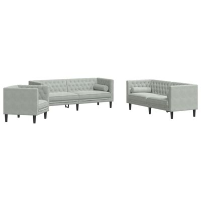 vidaXL Ensemble de canapé Chesterfield et traversins 3 pcs gris clair