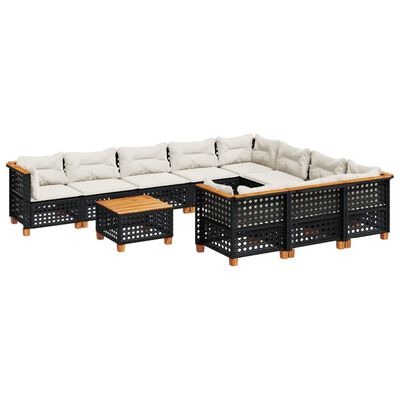 vidaXL Salon de jardin 11 pcs avec coussins noir résine tressée