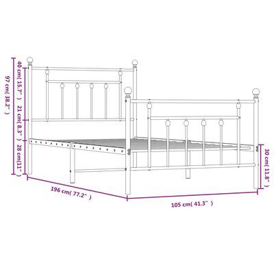 vidaXL Cadre de lit métal avec tête de lit/pied de lit blanc 100x190cm