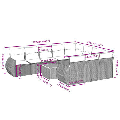 vidaXL Salon de jardin 11 pcs avec coussins noir résine tressée