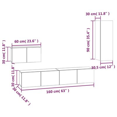 vidaXL Ensemble de meubles TV 4 pcs Gris béton Bois d'ingénierie