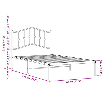 vidaXL Cadre de lit métal sans matelas et tête de lit blanc 100x190 cm