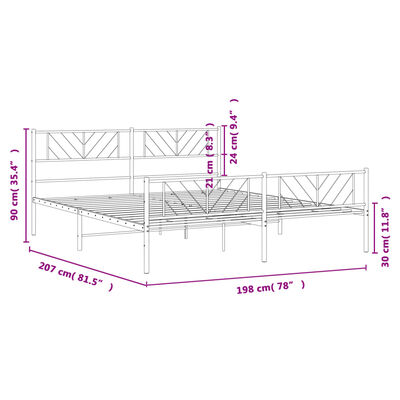 vidaXL Cadre de lit métal sans matelas et pied de lit blanc 193x203 cm