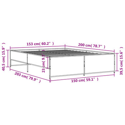 vidaXL Cadre de lit sans matelas chêne fumé 150x200 cm