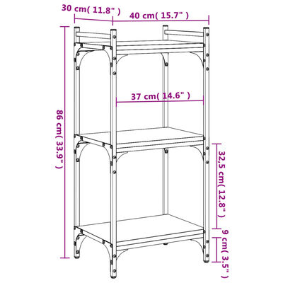 vidaXL Bibliothèque 3 niveaux chêne fumé 40x30x86 cm bois d'ingénierie