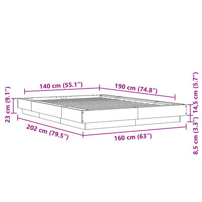 vidaXL Cadre de lit avec lumières LED sans matelas 140x190 cm