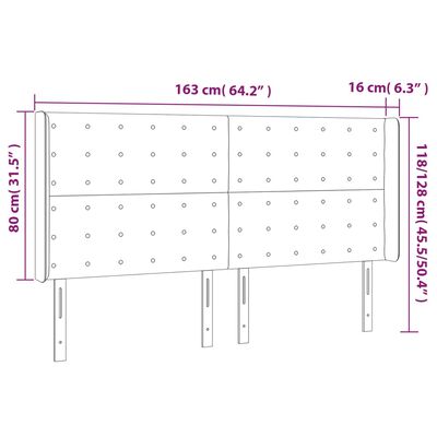 vidaXL Tête de lit à LED Gris foncé 163x16x118/128 cm Velours