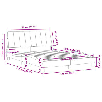 vidaXL Cadre de lit sans matelas bleu 140x190 cm velours