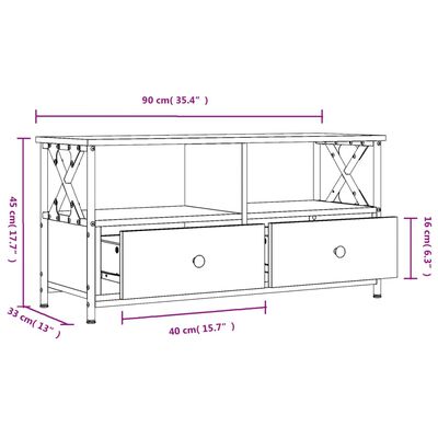 vidaXL Meuble TV noir 90x33x45 cm bois d'ingénierie et fer