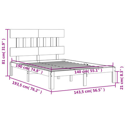 vidaXL Cadre de lit avec tête de lit 140x190 cm bois massif