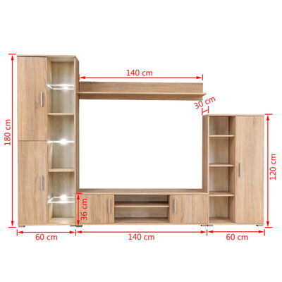 vidaXL Unité murale TV avec lumières LED Chêne sonoma