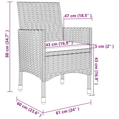 vidaXL Ensemble à manger d'extérieur 9pcs coussins Résine tressée Gris