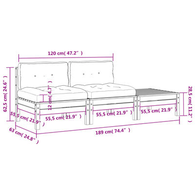 vidaXL Canapé de jardin avec coussins et repose-pied 2 places