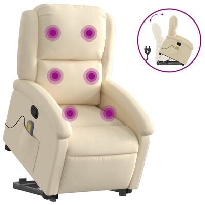 vidaXL Fauteuil inclinable de massage Crème Tissu