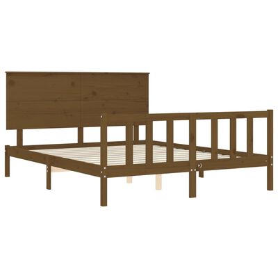 vidaXL Cadre de lit tête de lit marron miel King Size bois massif