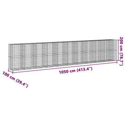 vidaXL Panier gabion avec couvercle 1050x100x200 cm fer galvanisé