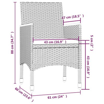 vidaXL Ensemble à manger d'extérieur 3pcs coussins Résine tressée Noir