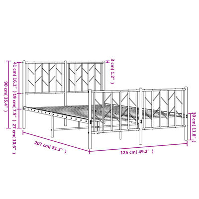 vidaXL Cadre de lit métal sans matelas avec pied de lit noir 120x200cm