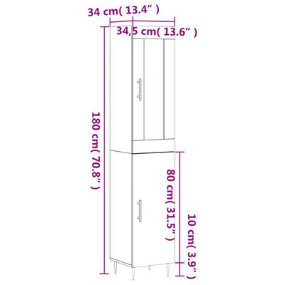 vidaXL Buffet haut Noir 34,5x34x180 cm Bois d'ingénierie