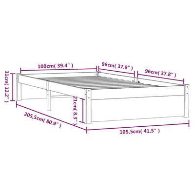 vidaXL Cadre de lit sans matelas blanc bois massif 100x200 cm