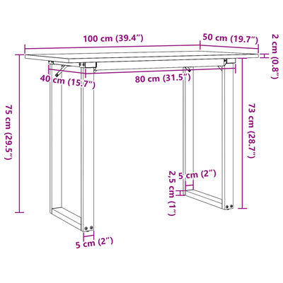 vidaXL Table à manger cadre en O 100x50x75 cm bois de pin massif fonte