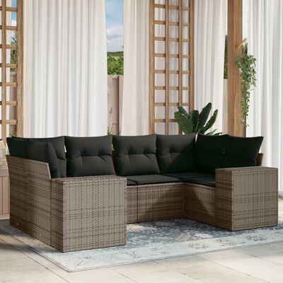 vidaXL Salon de jardin 6 pcs avec coussins gris résine tressée