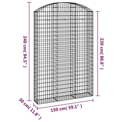 vidaXL Panier de gabions arqué 150x30x220/240 cm Fer galvanisé