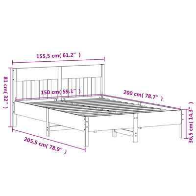 vidaXL Cadre de lit sans matelas blanc 150x200 cm bois de pin massif