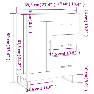 vidaXL Buffet sonoma gris 69,5x34x90 cm bois d'ingénierie