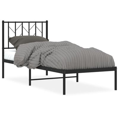 vidaXL Cadre de lit métal sans matelas avec tête de lit noir 75x190 cm