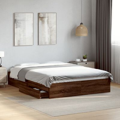 vidaXL Cadre de lit avec tiroirs sans matelas chêne marron 140x200 cm