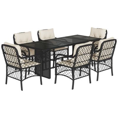 vidaXL Ensemble à manger de jardin coussins 7pcs Noir Résine tressée