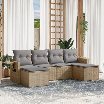 vidaXL Salon de jardin avec coussins 6 pcs beige résine tressée