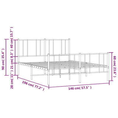 vidaXL Cadre de lit métal sans matelas avec pied de lit noir 140x190cm