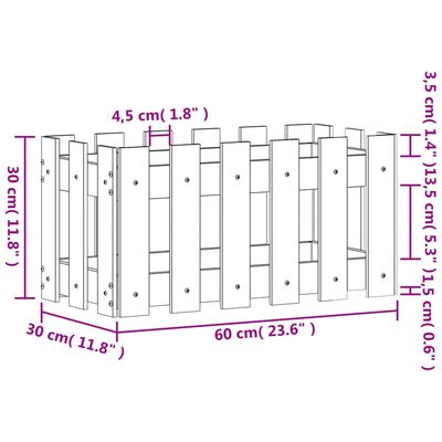 vidaXL Jardinière avec design de clôture blanc 60x30x30 cm pin massif