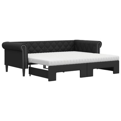 vidaXL Lit de jour avec gigogne et matelas noir 90x200 cm similicuir