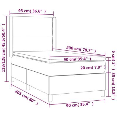 vidaXL Sommier à lattes de lit et matelas Gris clair 90x200 cm Velours