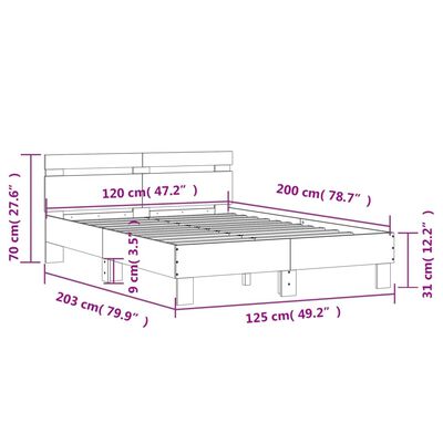 vidaXL Cadre de lit sans matelas sonoma gris 120x200 cm