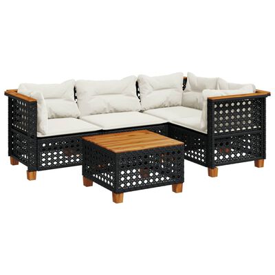 vidaXL Salon de jardin 5 pcs avec coussins noir résine tressée