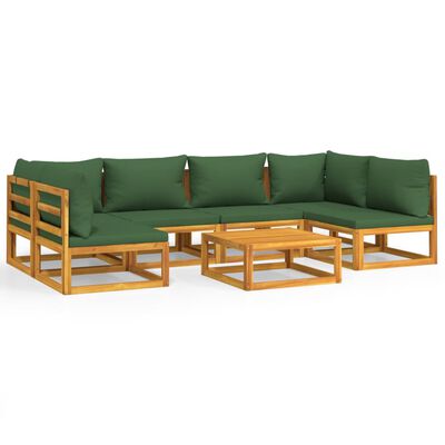 vidaXL Salon de jardin 7 pcs avec coussins vert bois massif