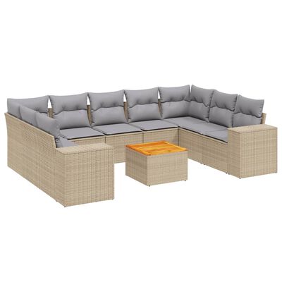 vidaXL Salon de jardin avec coussins 10 pcs beige résine tressée